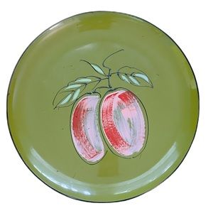 Vintage 1960s MCM Circular Lacquerware Drinks Tray Vibrant Plums & Avocado Green